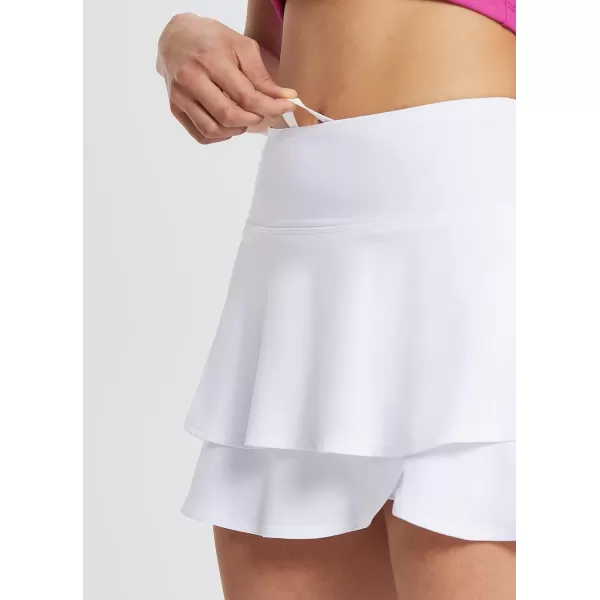 BALEAF Womens Pleated Tennis Skirts Layered Ruffle Mini Skirts with Shorts for Running WorkoutBwhite