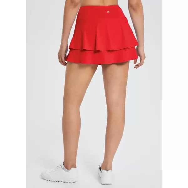 BALEAF Womens Pleated Tennis Skirts Layered Ruffle Mini Skirts with Shorts for Running WorkoutRed