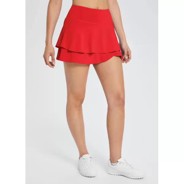 BALEAF Womens Pleated Tennis Skirts Layered Ruffle Mini Skirts with Shorts for Running WorkoutRed