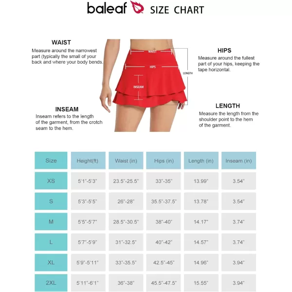 BALEAF Womens Pleated Tennis Skirts Layered Ruffle Mini Skirts with Shorts for Running WorkoutRed