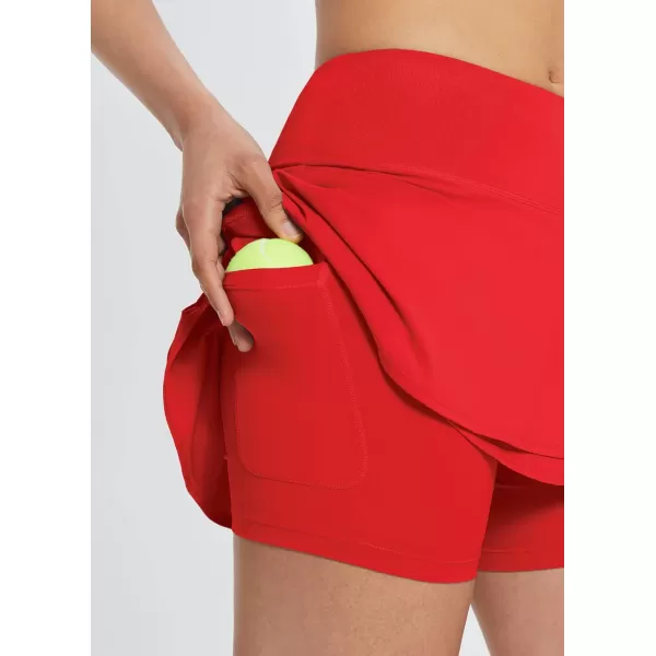 BALEAF Womens Pleated Tennis Skirts Layered Ruffle Mini Skirts with Shorts for Running WorkoutRed