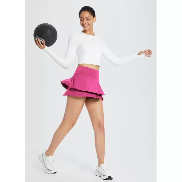 BALEAF Womens Pleated Tennis Skirts Layered Ruffle Mini Skirts with Shorts for Running WorkoutRose