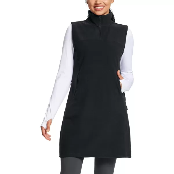 BALEAF Womens Polar Fleece Dress Long Vest Sweatshirt Tunic Dress Quarter Zip Pullover Winter Outfits Pocket02black