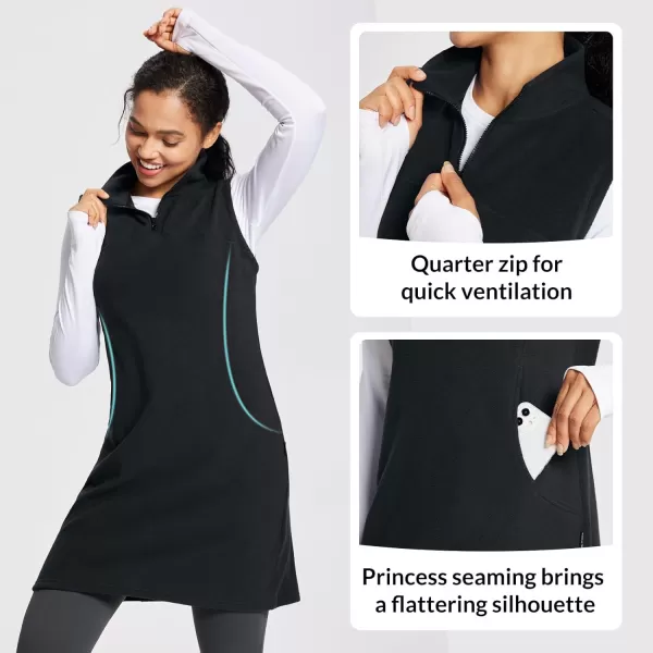 BALEAF Womens Polar Fleece Dress Long Vest Sweatshirt Tunic Dress Quarter Zip Pullover Winter Outfits Pocket02black