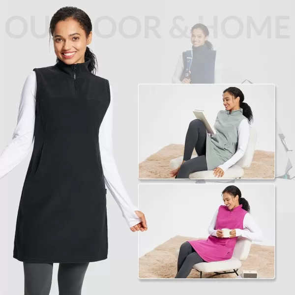 BALEAF Womens Polar Fleece Dress Long Vest Sweatshirt Tunic Dress Quarter Zip Pullover Winter Outfits Pocket02black