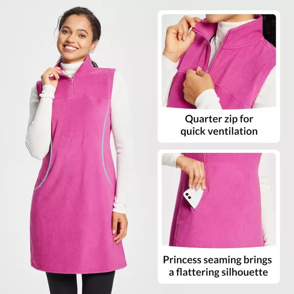 BALEAF Womens Polar Fleece Dress Long Vest Sweatshirt Tunic Dress Quarter Zip Pullover Winter Outfits PocketPink