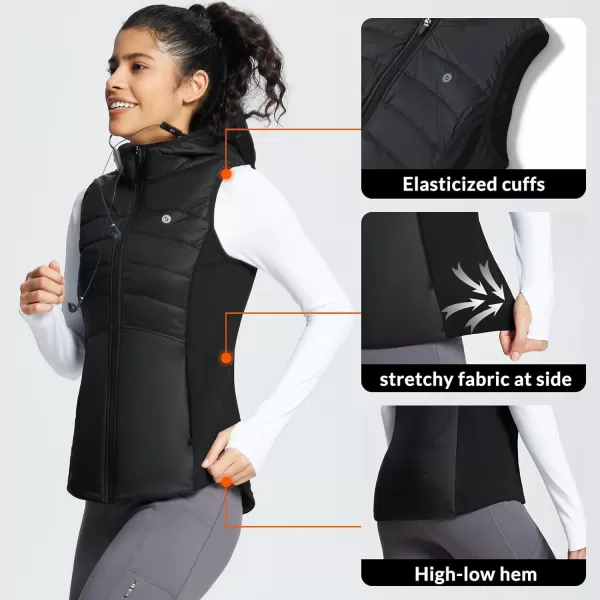 BALEAF Womens Puffer Vest Lightweight Hooded Slim Fit Running FLeece Lined Hybrid Sleeveless Warm up WinterBlack