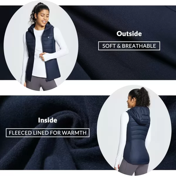 BALEAF Womens Puffer Vest Lightweight Hooded Slim Fit Running FLeece Lined Hybrid Sleeveless Warm up WinterNavy Blue