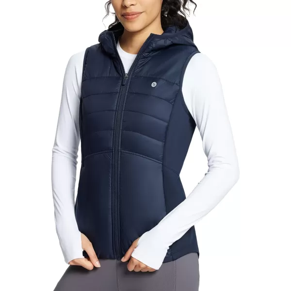 BALEAF Womens Puffer Vest Lightweight Hooded Slim Fit Running FLeece Lined Hybrid Sleeveless Warm up WinterNavy Blue