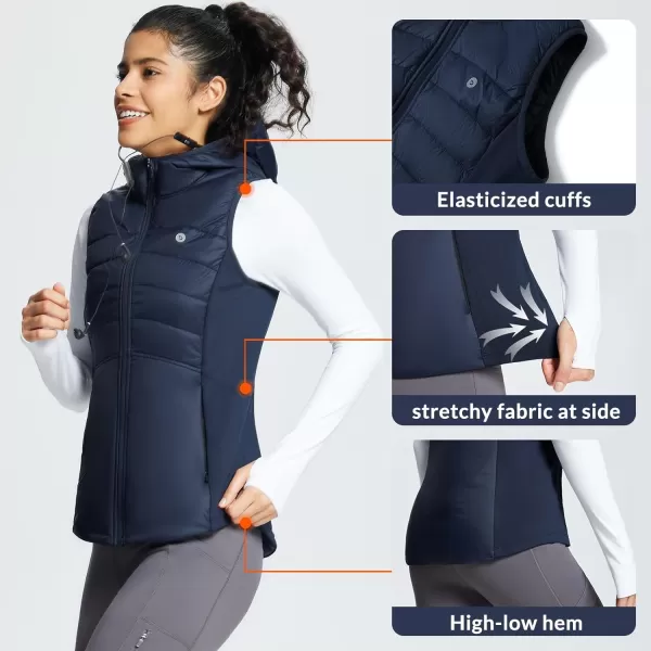 BALEAF Womens Puffer Vest Lightweight Hooded Slim Fit Running FLeece Lined Hybrid Sleeveless Warm up WinterNavy Blue