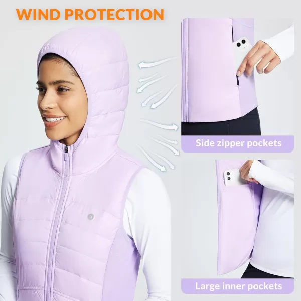 BALEAF Womens Puffer Vest Lightweight Hooded Slim Fit Running FLeece Lined Hybrid Sleeveless Warm up WinterPurple Rose