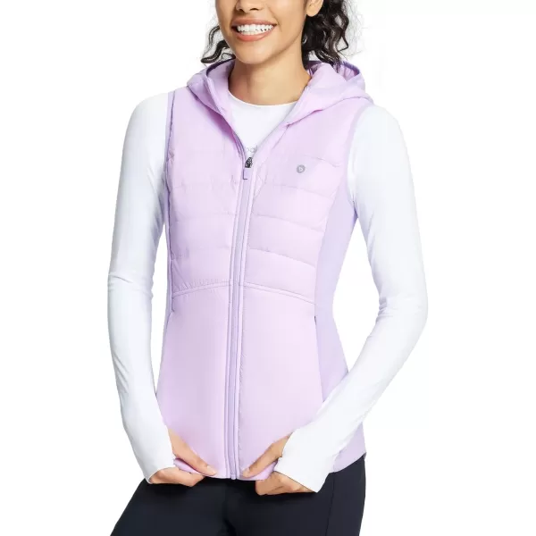 BALEAF Womens Puffer Vest Lightweight Hooded Slim Fit Running FLeece Lined Hybrid Sleeveless Warm up WinterPurple Rose