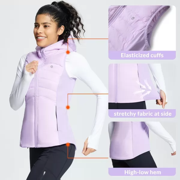 BALEAF Womens Puffer Vest Lightweight Hooded Slim Fit Running FLeece Lined Hybrid Sleeveless Warm up WinterPurple Rose