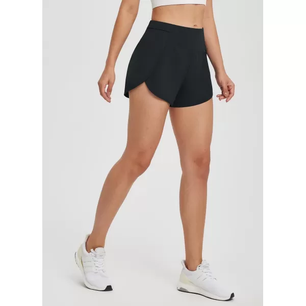 BALEAF Womens Quick Dry Athletic Running Shorts with Liner 3 Workout Sports Shorts Zipper PocketBlack