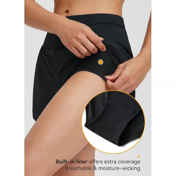 BALEAF Womens Quick Dry Athletic Running Shorts with Liner 3 Workout Sports Shorts Zipper PocketBlack