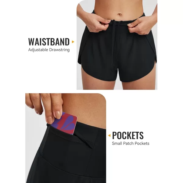 BALEAF Womens Quick Dry Athletic Running Shorts with Liner 3 Workout Sports Shorts Zipper PocketBlack