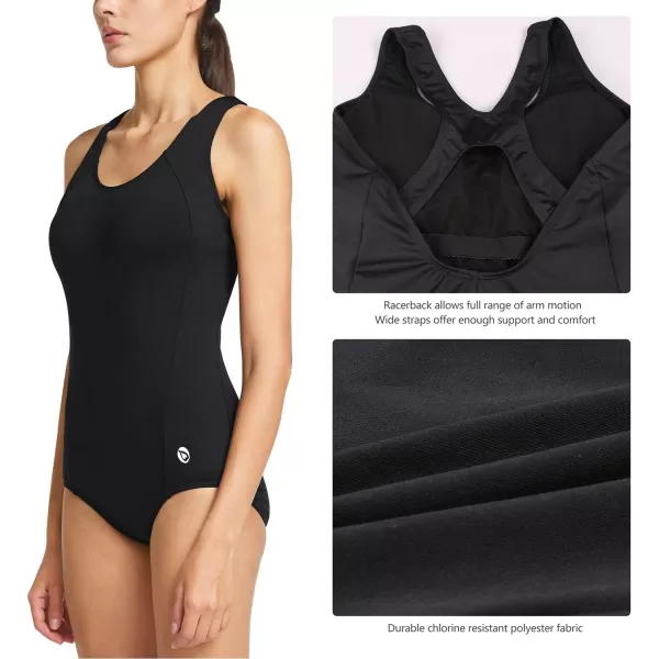 BALEAF Womens Racerback Athletic One Piece Modest Bathing SuitBlack