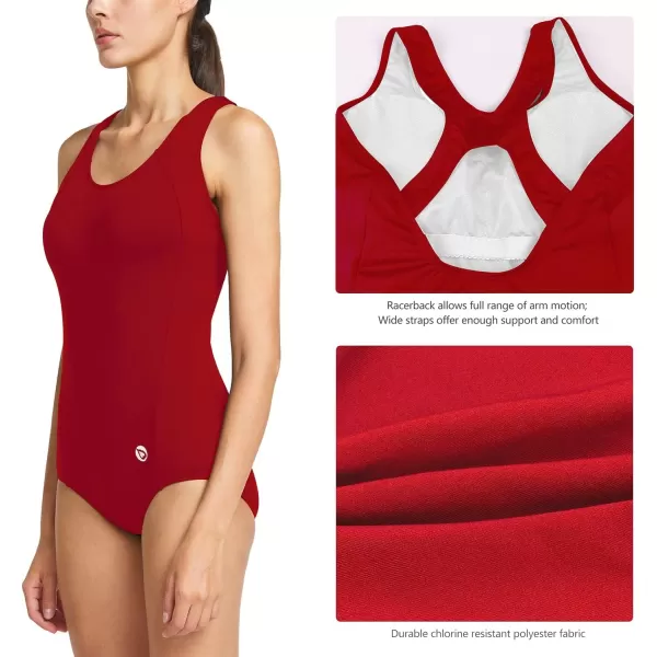 BALEAF Womens Racerback Athletic One Piece Modest Bathing SuitRed