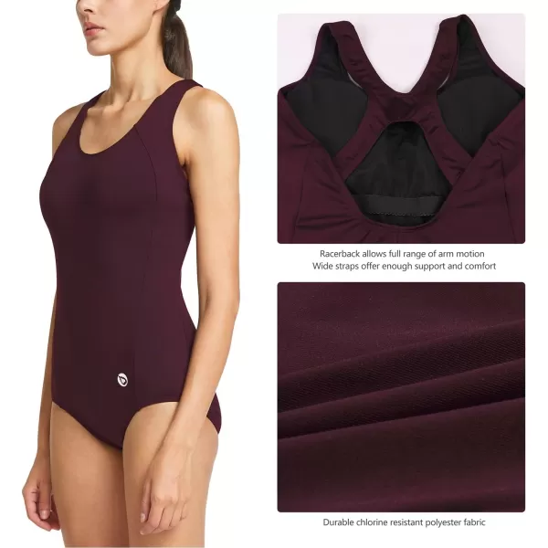 BALEAF Womens Racerback Athletic One Piece Modest Bathing SuitWine Red