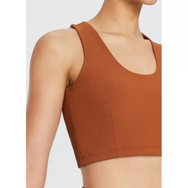 BALEAF Womens Ribbed Cropped Tank Tops Sleeveless Cropped Tops Double LayeredCaramel Caf