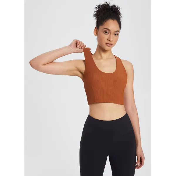 BALEAF Womens Ribbed Cropped Tank Tops Sleeveless Cropped Tops Double LayeredCaramel Caf