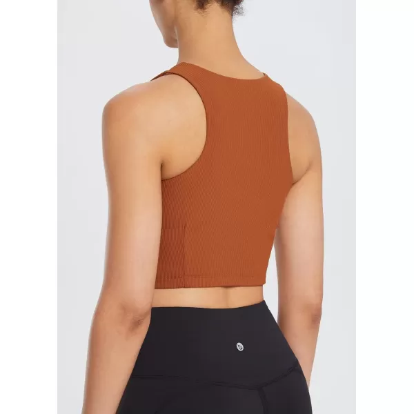 BALEAF Womens Ribbed Cropped Tank Tops Sleeveless Cropped Tops Double LayeredCaramel Caf