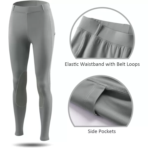 BALEAF Womens Riding Pants Equestrian Breeches KneePatch Horse Riding Tights Horseback Belt Loops Pockets UPF501gray