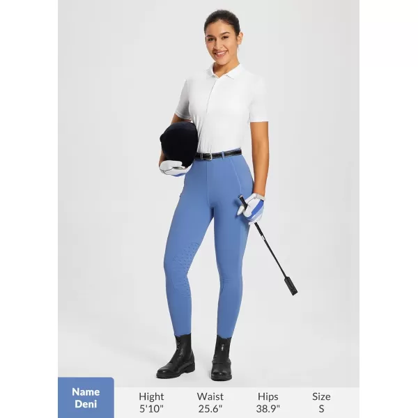 BALEAF Womens Riding Pants Equestrian Breeches KneePatch Horse Riding Tights Horseback Belt Loops Pockets UPF50Siliconeblue