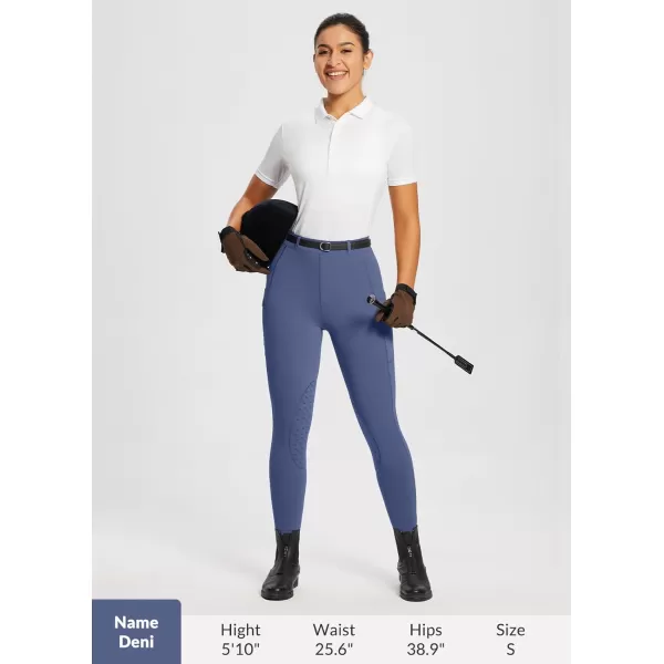 BALEAF Womens Riding Pants Equestrian Breeches KneePatch Horse Riding Tights Horseback Belt Loops Pockets UPF50Siliconedark Blue