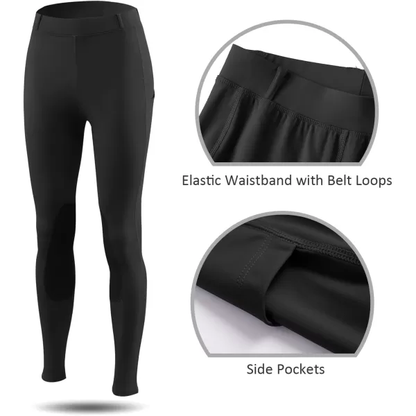 BALEAF Womens Riding Pants Equestrian Breeches KneePatch Horse Riding Tights Horseback Belt Loops Pockets UPF50Suedeblack