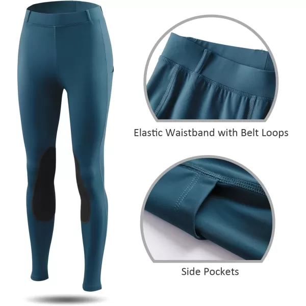 BALEAF Womens Riding Pants Equestrian Breeches KneePatch Horse Riding Tights Horseback Belt Loops Pockets UPF50Suedeblue Wing Teal