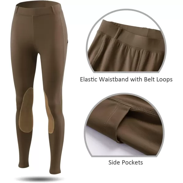 BALEAF Womens Riding Pants Equestrian Breeches KneePatch Horse Riding Tights Horseback Belt Loops Pockets UPF50Suedebrown