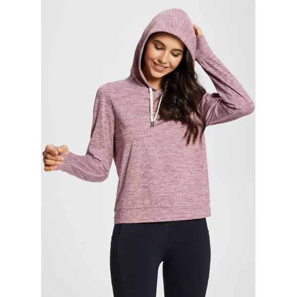 BALEAF Womens Running Hoodies Lightweight Pullover Athletic Shirts with Thumb HolesHeather Coral