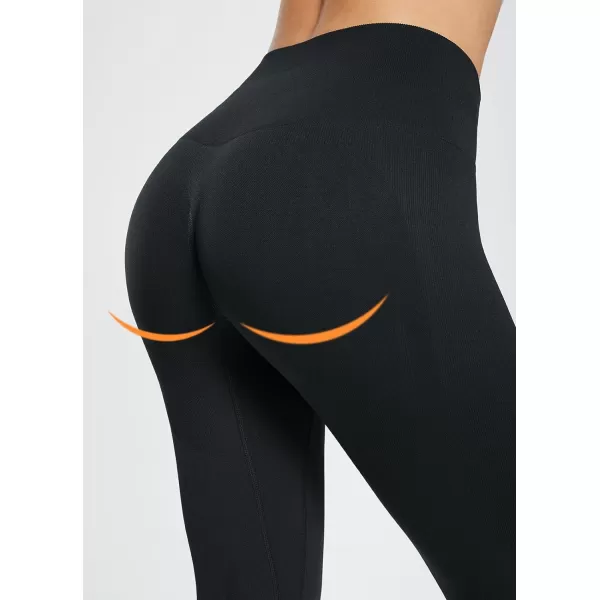 BALEAF Womens Seamless Leggings High Waist Butt Lifting Workout Gym Compression Scrunch Ribbed Yoga Tummy ControlBlack