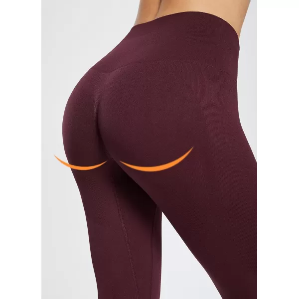 BALEAF Womens Seamless Leggings High Waist Butt Lifting Workout Gym Compression Scrunch Ribbed Yoga Tummy ControlRed Wine