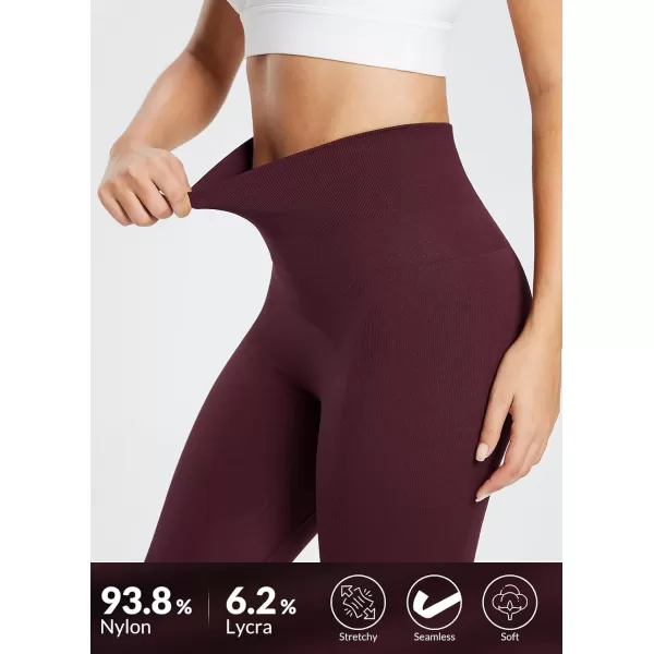 BALEAF Womens Seamless Leggings High Waist Butt Lifting Workout Gym Compression Scrunch Ribbed Yoga Tummy ControlRed Wine