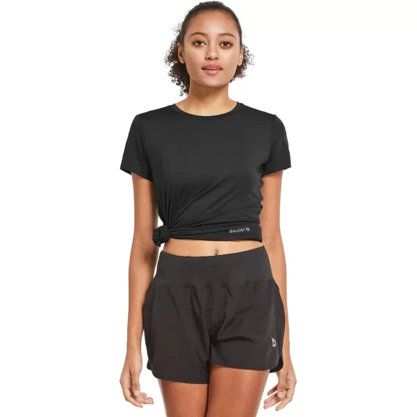 BALEAF Womens Short Sleeve Running Workout Shirts Athletic Tops Lightweight Quick Dry Training Yoga CrewneckBlack