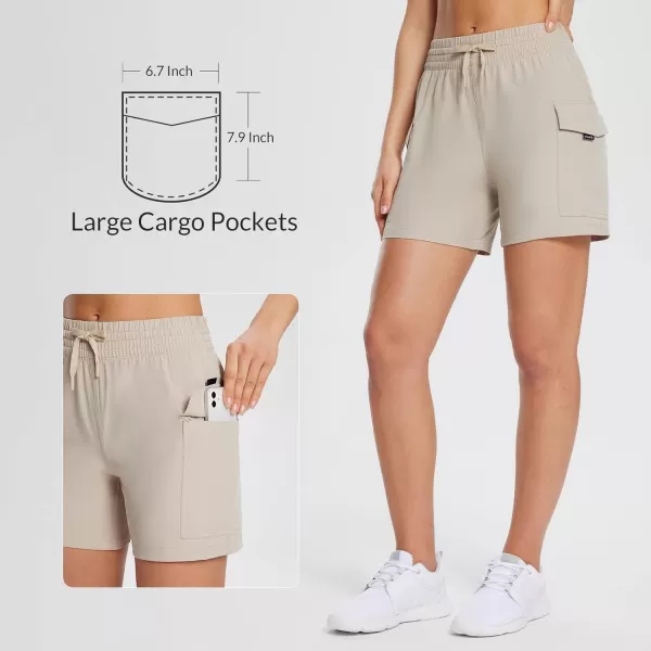 BALEAF Womens Shorts High Waist Hiking Cargo Shorts Pockets Workout Elastic Lightweight Quick Dry Athletic UPF50Khaki