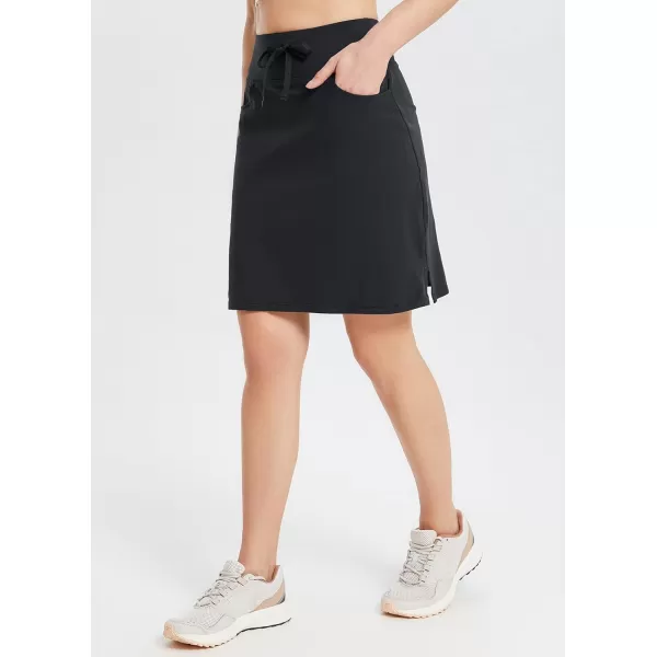 BALEAF Womens Skorts Skirts 20 Knee Length Cotton Casual High Waist Drawstring Modest Golf Skort with PocketBlack