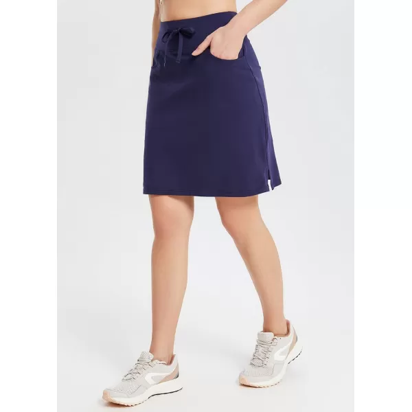 BALEAF Womens Skorts Skirts 20 Knee Length Cotton Casual High Waist Drawstring Modest Golf Skort with PocketDark Blue