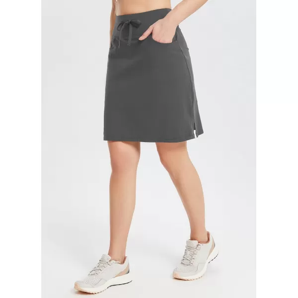 BALEAF Womens Skorts Skirts 20 Knee Length Cotton Casual High Waist Drawstring Modest Golf Skort with PocketGray