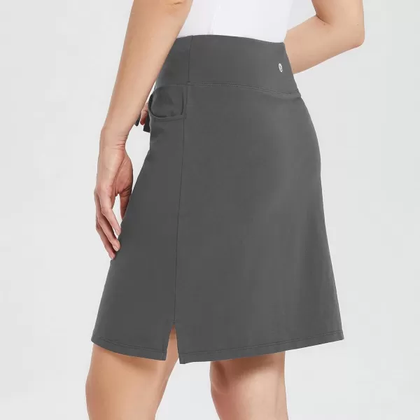 BALEAF Womens Skorts Skirts 20 Knee Length Cotton Casual High Waist Drawstring Modest Golf Skort with PocketGray