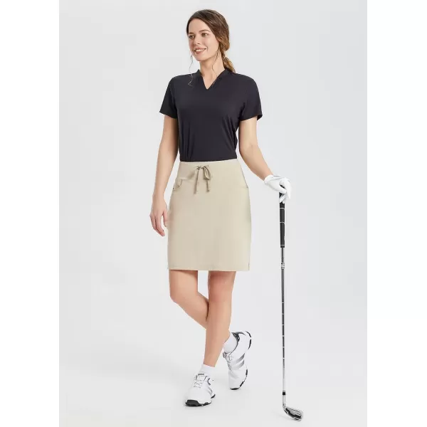 BALEAF Womens Skorts Skirts 20 Knee Length Cotton Casual High Waist Drawstring Modest Golf Skort with PocketKhaki