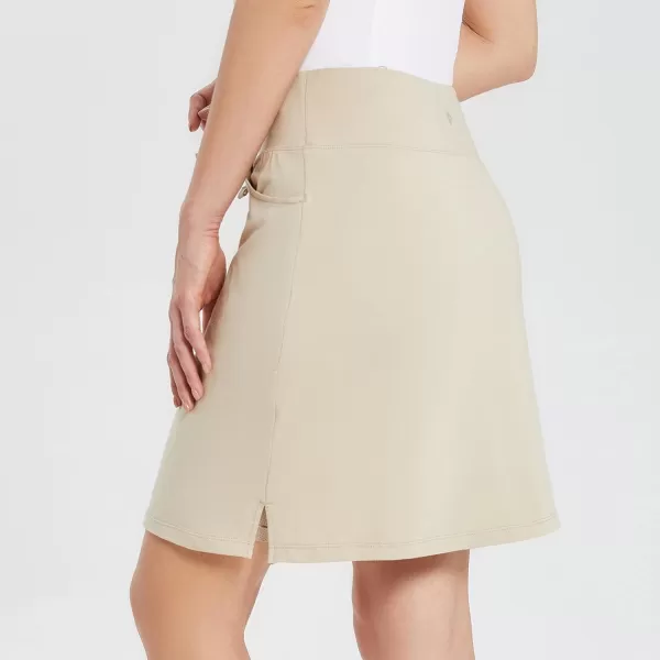 BALEAF Womens Skorts Skirts 20 Knee Length Cotton Casual High Waist Drawstring Modest Golf Skort with PocketKhaki