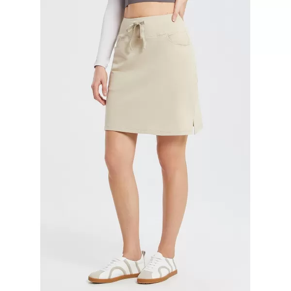 BALEAF Womens Skorts Skirts 20 Knee Length Cotton Casual High Waist Drawstring Modest Golf Skort with PocketKhaki