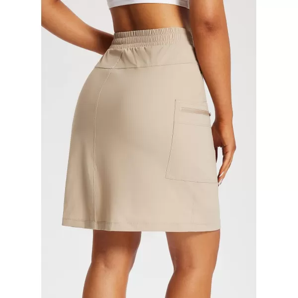 BALEAF Womens Skorts Skirts Hiking Cargo Skorts Pockets 19 Knee Length Long Athletic Quick Dry Skirts UPF 50Khaki