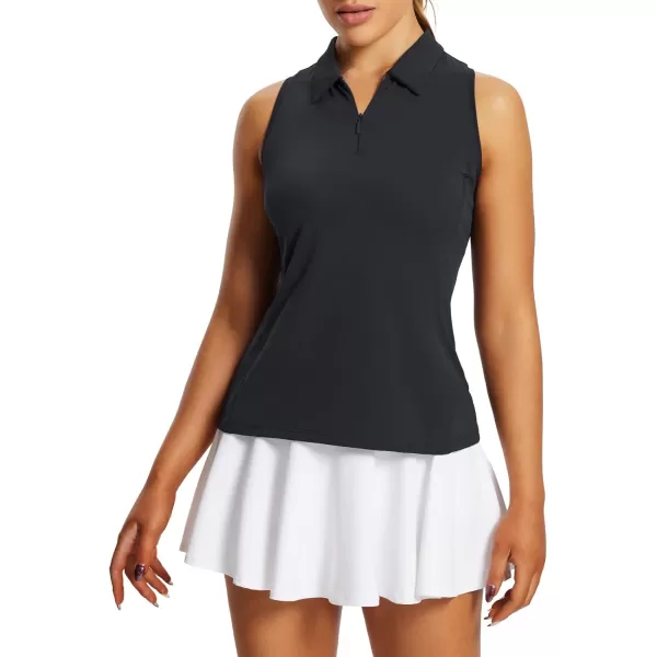 BALEAF Womens Sleeveless Golf Shirts Tank Tops Polo Racerback Tennis with Collar UPF 50 Quick DryBlack
