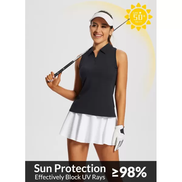 BALEAF Womens Sleeveless Golf Shirts Tank Tops Polo Racerback Tennis with Collar UPF 50 Quick DryBlack