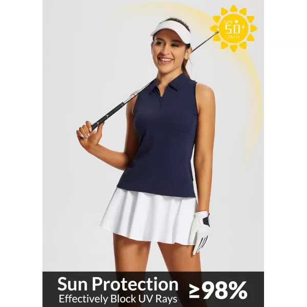 BALEAF Womens Sleeveless Golf Shirts Tank Tops Polo Racerback Tennis with Collar UPF 50 Quick DryBlue