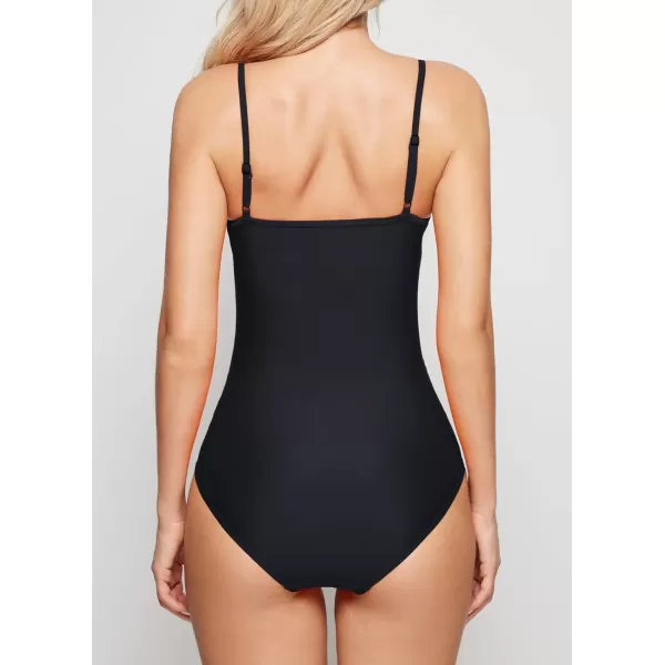 BALEAF Womens Square Neck Ruched One Piece Swimsuits Tummy Control Bathing Suit Modest Full Coverage SwimwearBlack